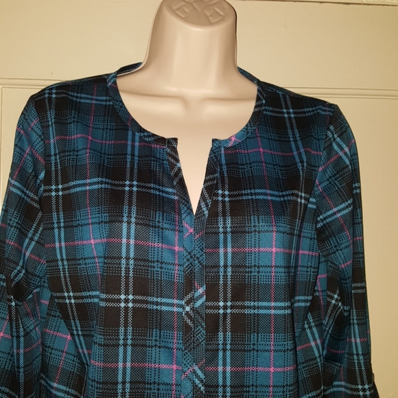 I.b.diffusion Roll Slv Popover Blue Blouse Sz S - Picture 2 of 8